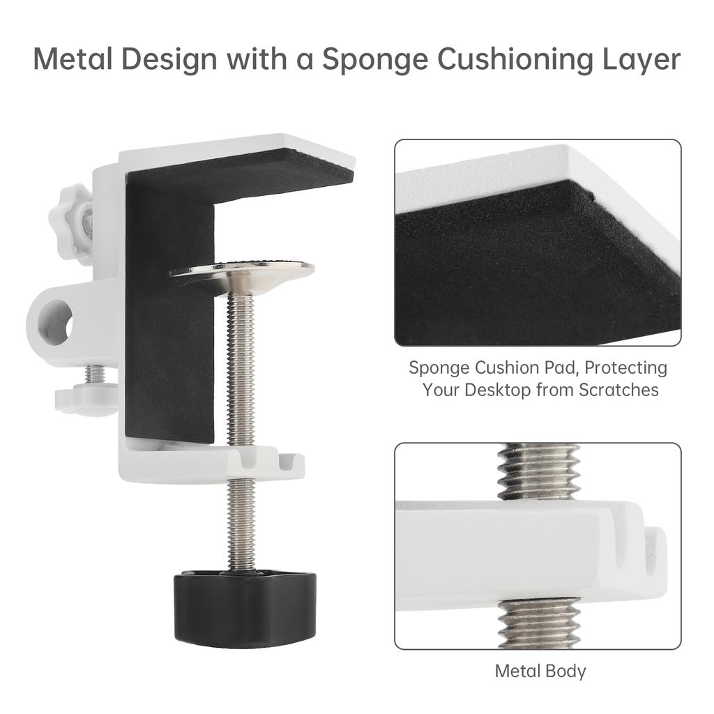 White Metal Universal Clamp Bracket - 1/2 Inch 4 Hole Table Mount for Magnifying Lamp, Microphone, Scissor Boom Arm & Desk Accessories