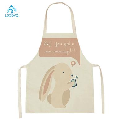 Cartoon Animal Lion Rabbit Printed Kitchen Aprons for Women Men Sleeveless Linen Cooking Apron Baking Accessories Pinafore