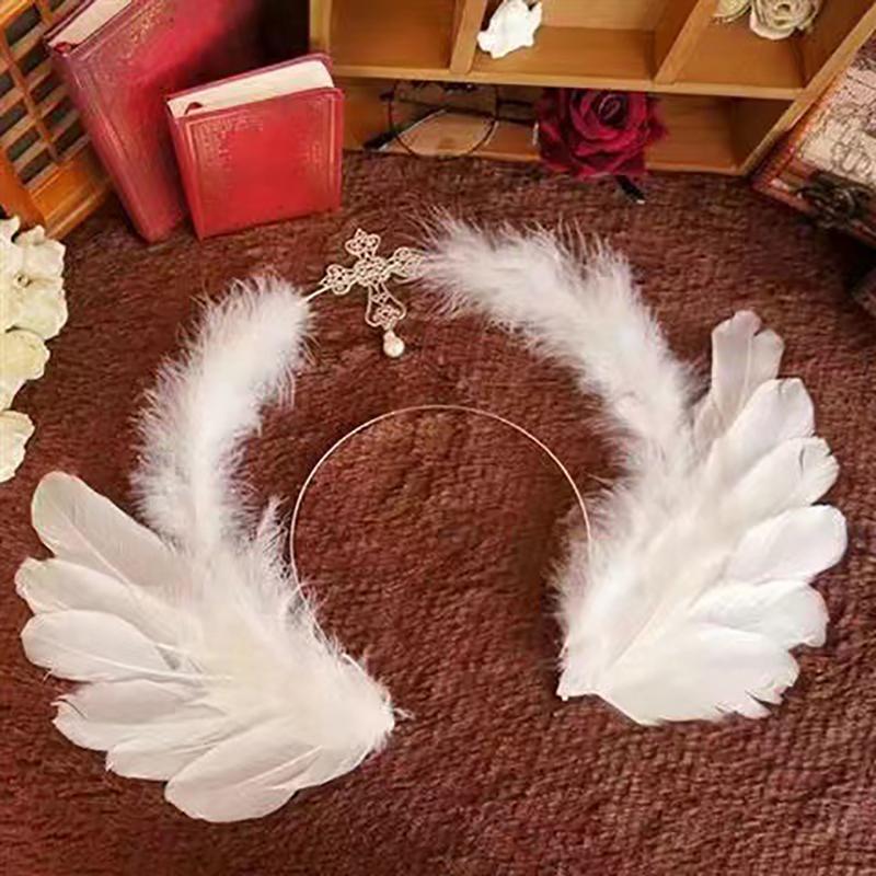 1 Set White Wings Feather Lolita Goddess Halloween Christmas Costume Accessory For Women And Girls Party Dress Up Angel Headband