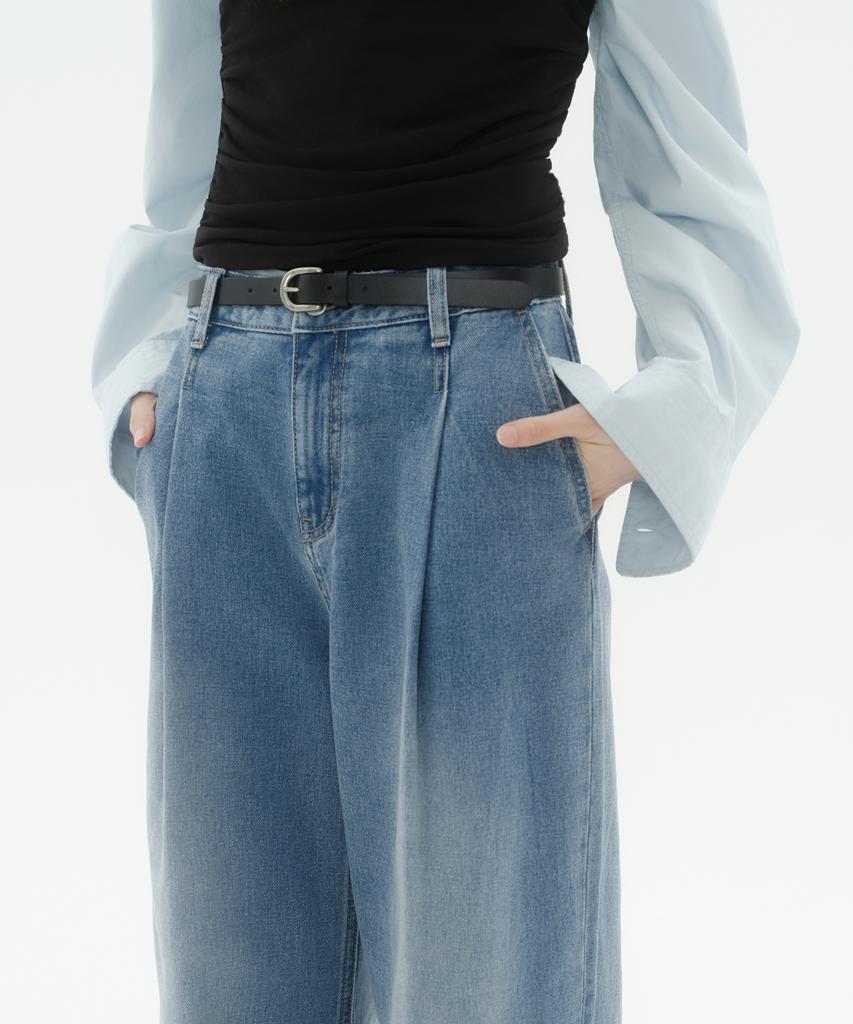MUSINSA STANDARD WOMAN Women'S Deep Tuck Extra Wide Denim Pants [Light Indigo]