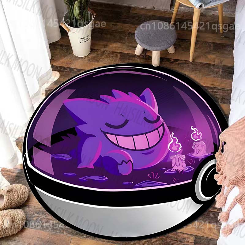 1PC Japanese Games P-Pokemon G-Gengar Print Round Carpet Rug for Living Room Bedroom Carpet Flannel Non-slip Rugs Gift Potdemiel