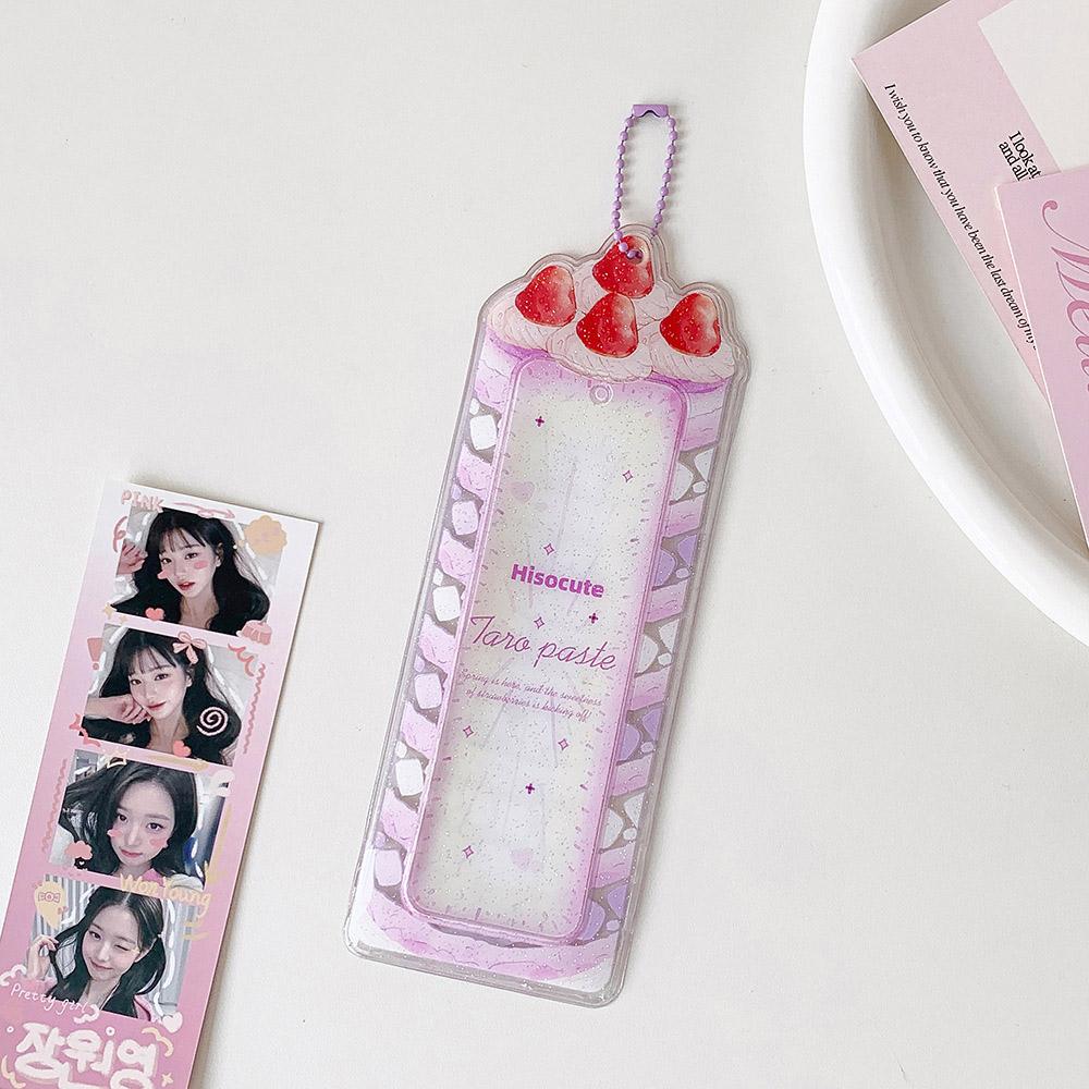 Kawaii Strawberry Cake Photocard Holder Life 4 Cut Photo Card Sleeve INS Style Acrylic Kpop Idol Card Protector Display Pendant