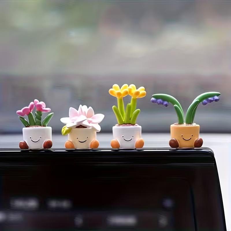 Mini Potted Flower Car Decorations - Charming Center Console Ornaments, Luxury Interior Accents for Dashboard & Cup Holder