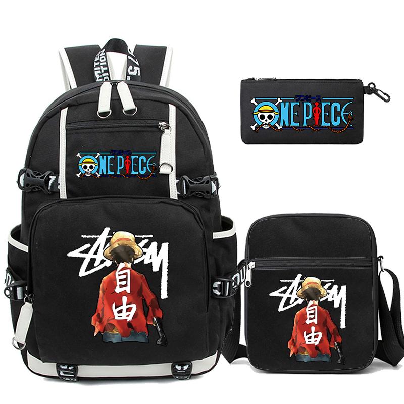 3Pcs/set Anime One Piece Washable Backpack for Teenager Girl Boy Computer Knapsack Back To School Lightweight Book Bag Men Women Travel Bag Rucksack
