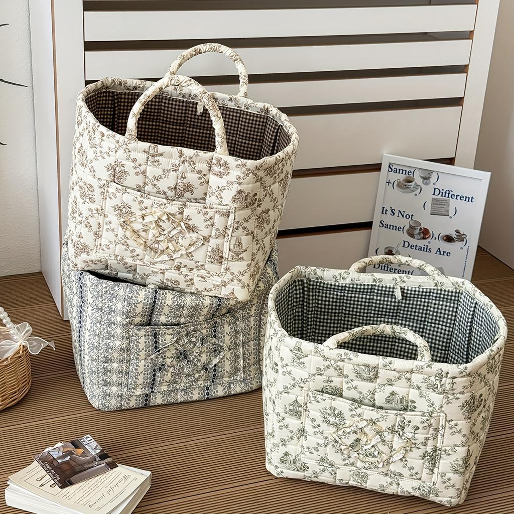 Large-Capacity Fabric Laundry Basket with Handles - Quilted, Portable & Durable Linen Hamper for Home Use, Random Floral Print Design