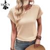 Camicette e camicie con scollo a maniche corte, stampa tinta unita, primavera estate, moda casual da donna