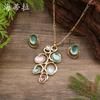 New Enamel Geometric Petal Stud Earrings Pendant Set, Women's Fashion High-end Flower Necklace