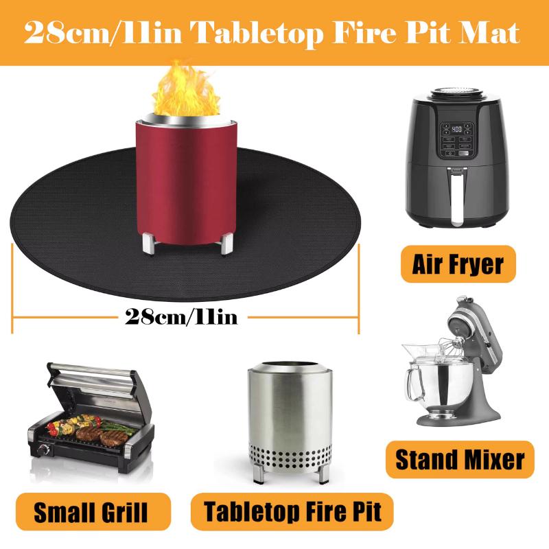 1 Stück runde feuerfeste BBQ-Matte für den Außenbereich, doppelseitiges hitzebeständiges Glasfaser-Gewebe, tragbarer & wiederverwendbarer Deck- und Terrassenschutz