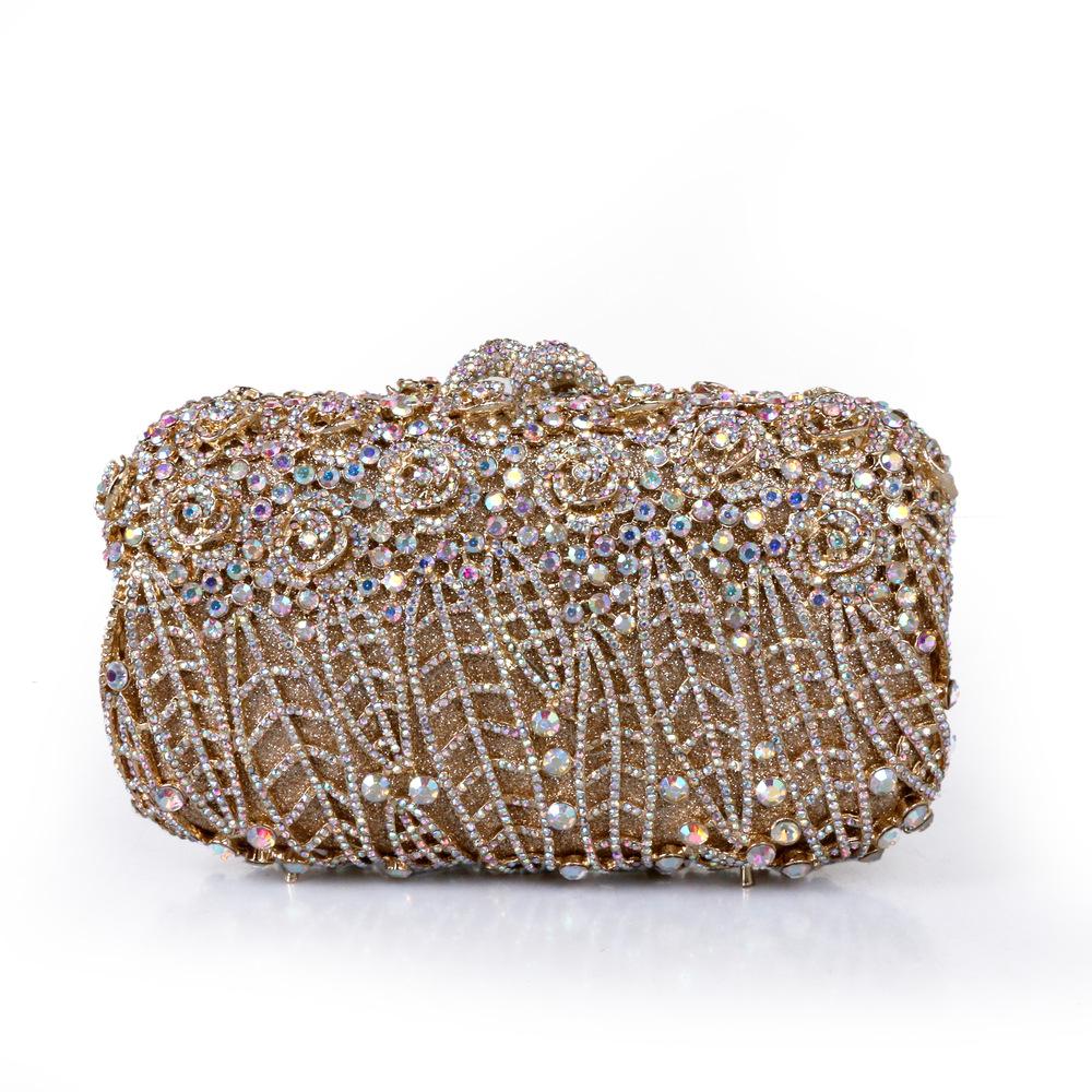 Volle Steine Blume Party Box Clutch Lila/grün Kristall Abendtasche Hochzeit Braut Minaudiere Handtaschen Kette Damen Tasche