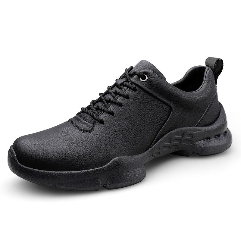 Men s Round Toe Lace-Up Cowhide Running Shoes - Breathable Outdoor Casual Sports Shoes 43 чёрный