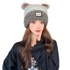 New cute bear knitted hat for women's autumn and winter thickened warm and cold-proof fashionable ear protection small plush hat