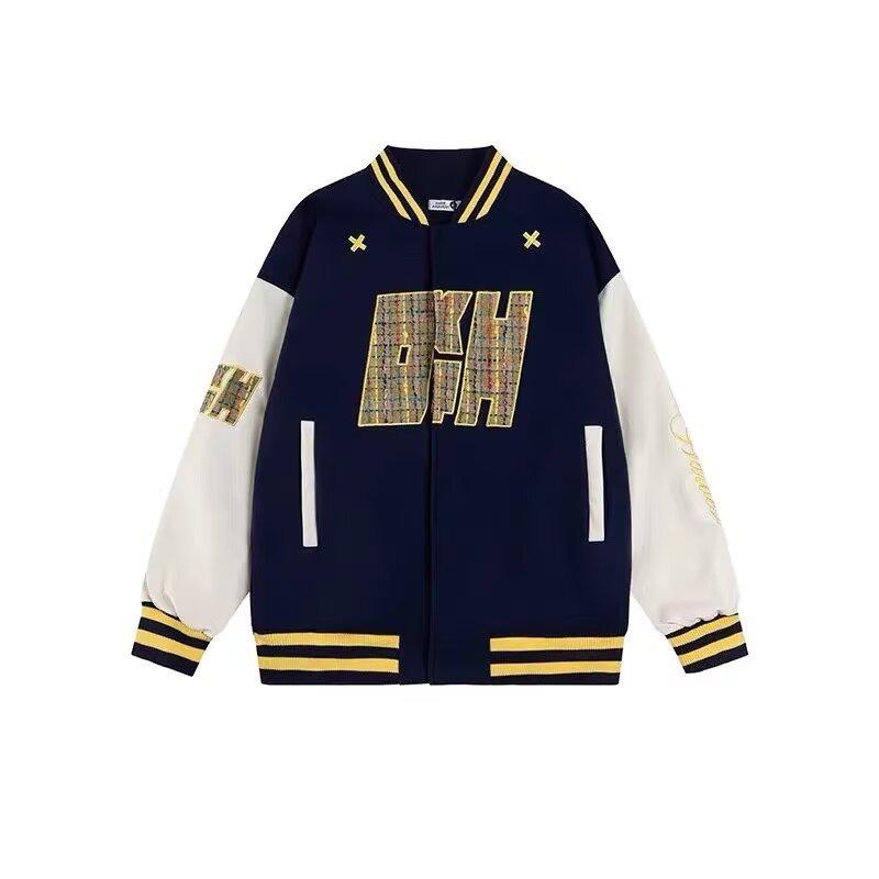 Tide Brand AC Milan Embroidered Leather-Sleeve Versatile Baseball Jacket