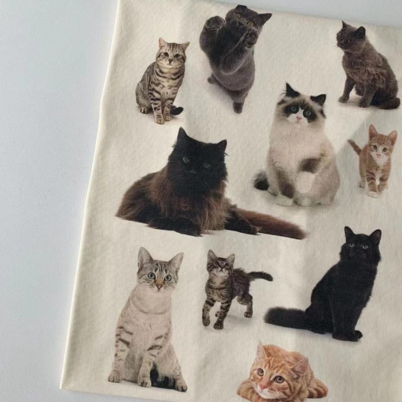 A Lot of Cute Cats Printed Round Neck T-shirt for Men and Women Retro Pure Cotton Summer Fashion Trend Casual Comfy Short Sleeve Top Harajuku