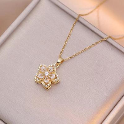 Rotating Bauhinia Zirconia Flowers Niche Light Luxury New Titanium Pendant Steel Necklace Tempe C2D0