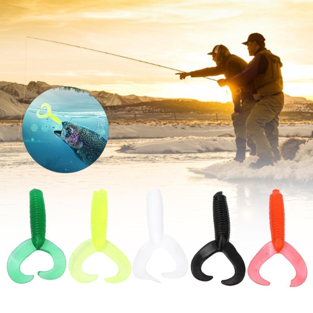 50PCS Grub Maggots Swimbait Lures Double Tail Fishing Lures Artificial Fishing Lures Bass Fishing
