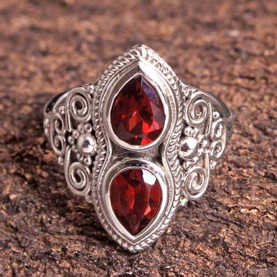 Gümüş Charm Takı, Garnet Yüzük, Moda Takı, El Yapımı Yüzük, Gümüş Takı
