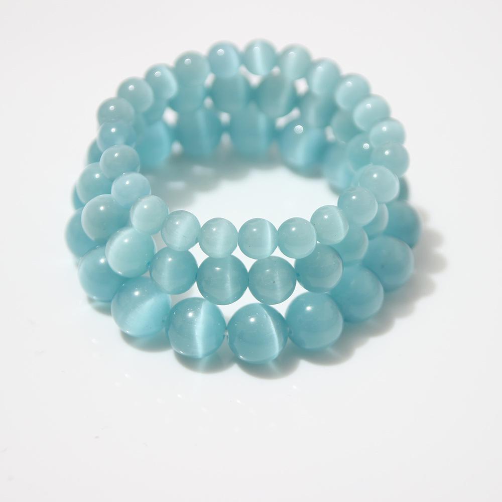 Sky Blue Cat's Eye Bracelet: Round Beads, Fresh Summer Crystal Jewelry for Women and Men