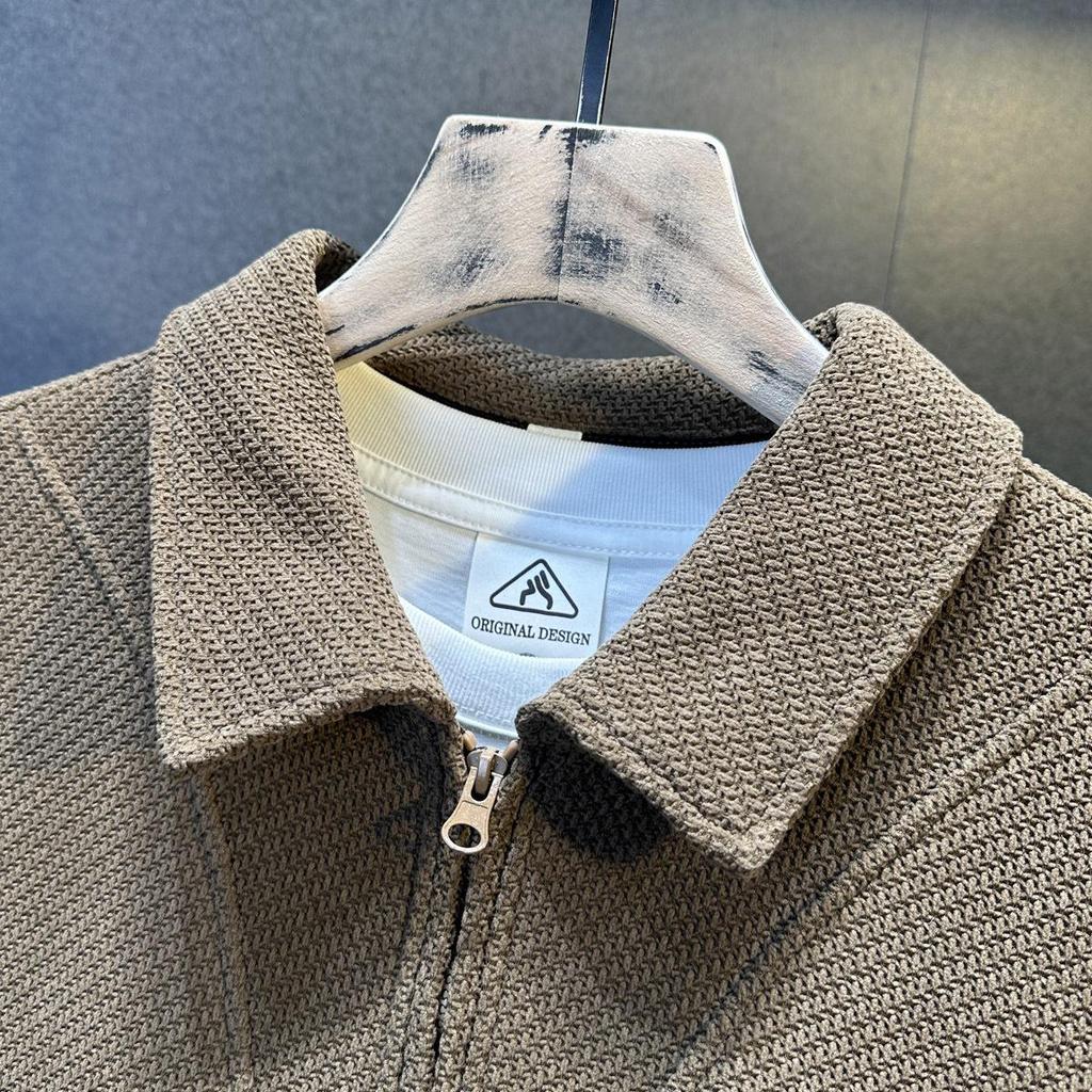 Men's European Cotton Fleece-Lined Knit Zipper Lapel Sweatshirt - Autumn/Winter, Loose Plus Size, High-End Casual Clothing