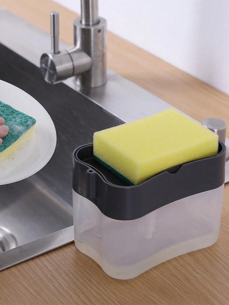 1Pcs 2-in-1 Soap Pump Dispenser and Sponge Holder - Sponge Rack for Kitchen Sink Dish Washing Soap Dispenser 13 Ounces