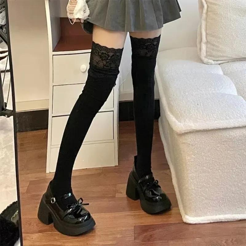 Korean Sexy Lace High Stockings Black White Lower Leg Socks ForGirl Boot Accessories Women Autumn Lace Cute Lolita Stocking