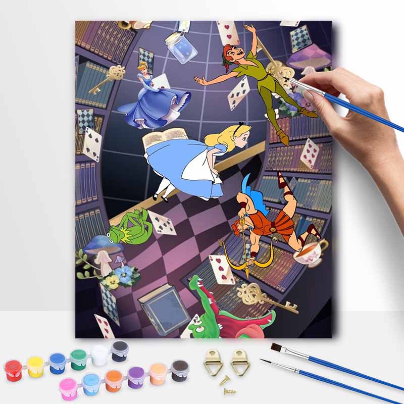 Disney Oil Painting Kit Canvas AlicePeterPanHercules DIY Home Decor Gift