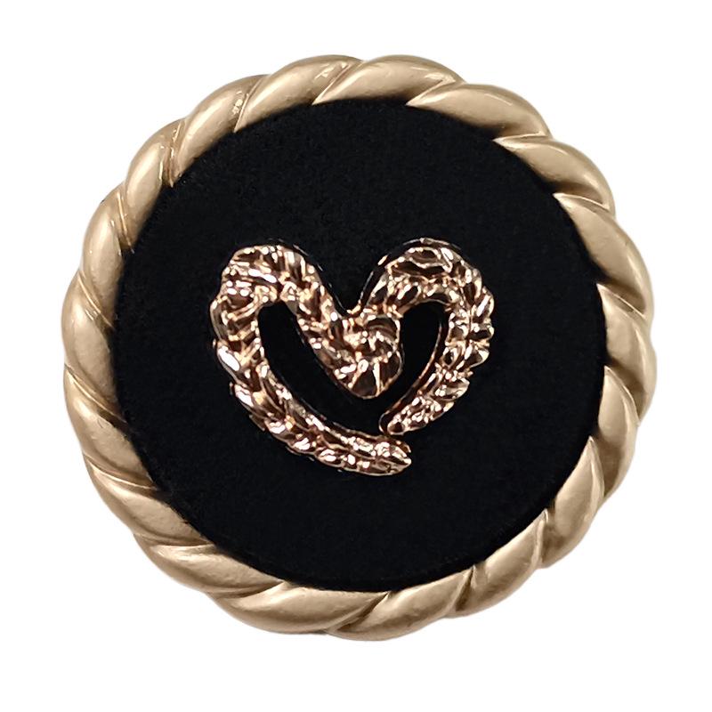 25mm Heart-Shaped Black Button with Gold Rim for Coats and Jackets