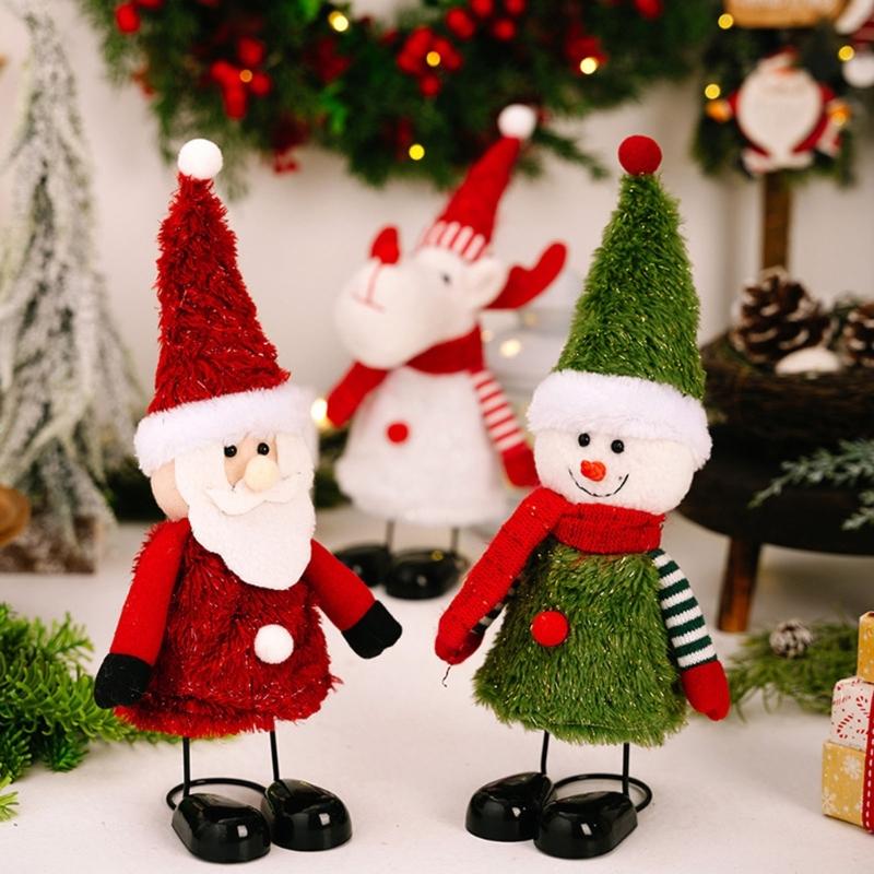 Weihnachtsthema Hüpfende Federbasis Schneemann Weihnachtsmann Ornament Für Feiertagstischplatte Regal Dekoration Set