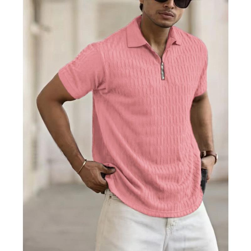 Summer POLO Shirt Half Zipper Men's Jacquard Slim Sports Elastic Short-sleeved