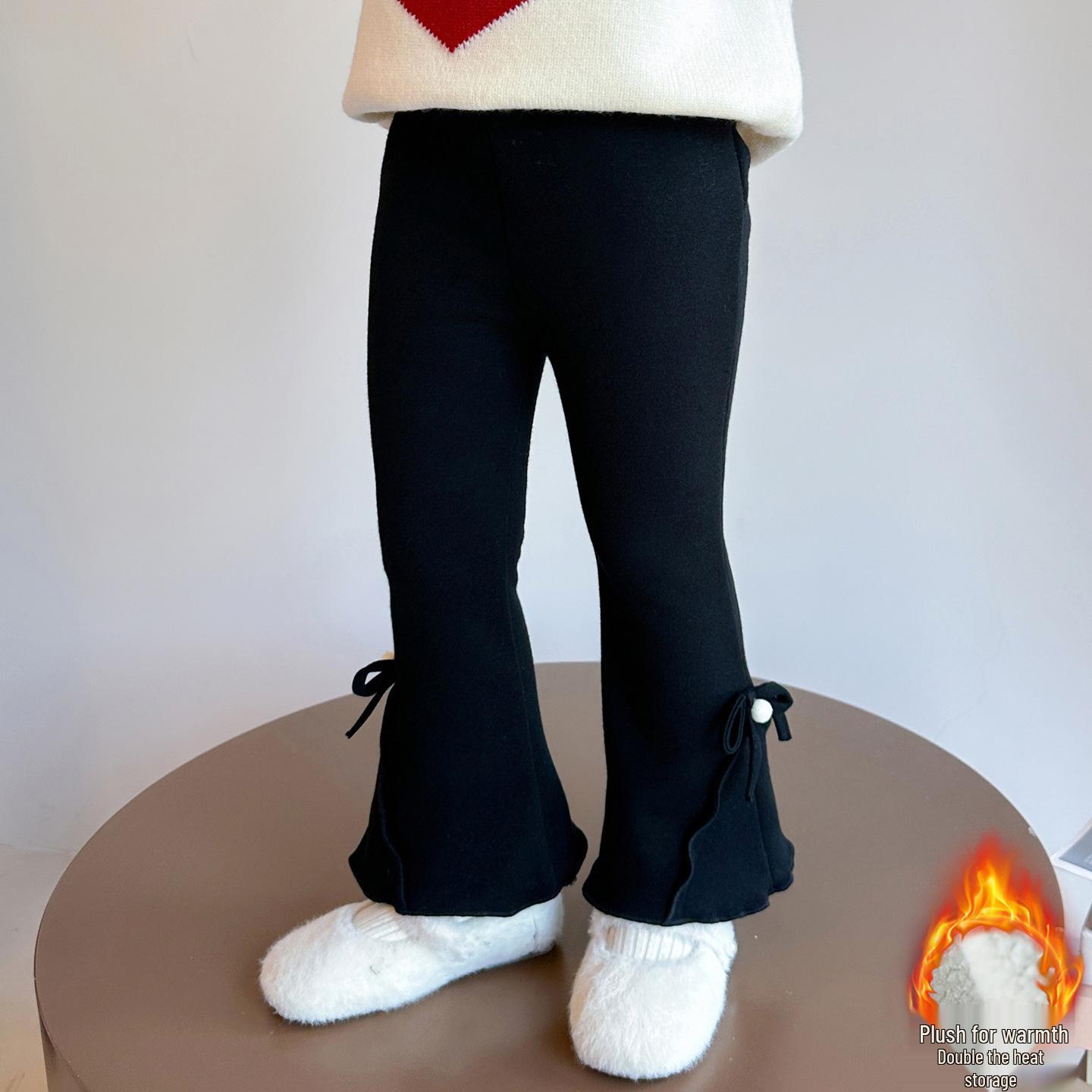 

Children s Fleece-Lined Winter Leggings: 2025 Fashionable One-Piece Thick Pants for Girls 140 cm чёрный