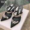 Fashion Couture! French Pointed Flat Sandal Rhinestone Goddess Fan Niche Design Sense High Heel Half Drag