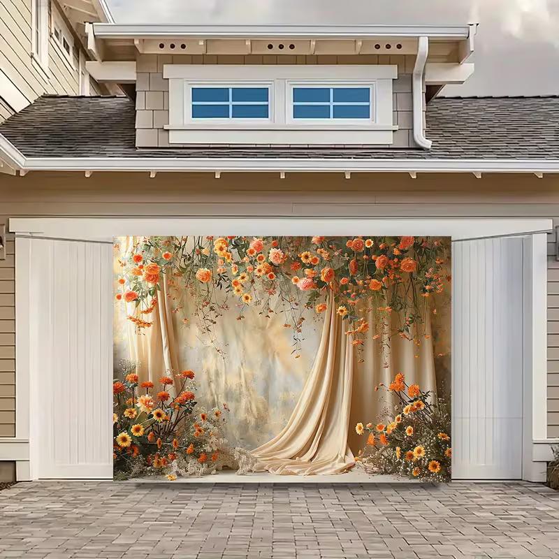 2D Vintage Beige Curtain Floral Backdrop Wedding Portrait Photography Background