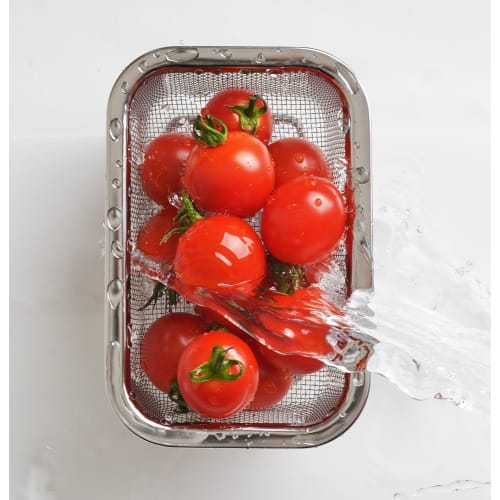 Yoshikawa Edelstahl Sieb, Hergestellt in Japan, Quadratisch, Gemüseabtropfsieb, 14,6 cm Lang x 9,7 cm Breit x 5,1 cm Hoch, Klein