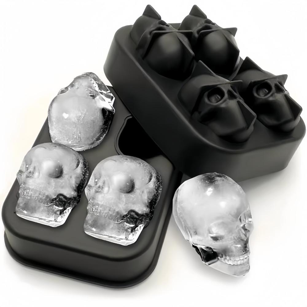 New Halloween Skeleton Ice Grid Mold 3D Stereoscopic Silicone Black 4-Link Grid for Halloween Party Cake Jelly Ice Making Tool