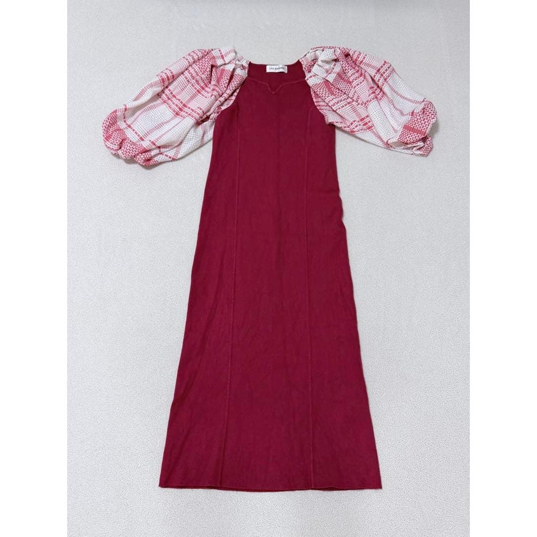 LILY BROWN Check Volume Sleeve Dress Pink