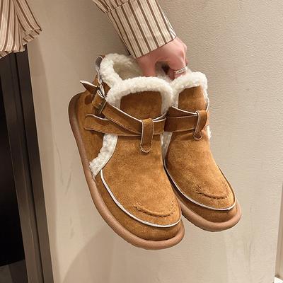Sneeuw Vrouwen Dik Pluche Warm Kort Platte Zool Suede Casual Enkel Anti-Slip Hoge Top Schoen Mori Meisje Student Laarzen