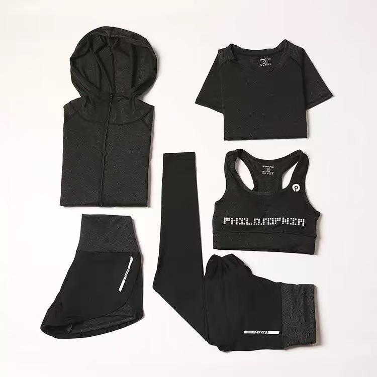 Schlankmachendes Damen Yoga & Lauf Schnelltrocknendes Trainingsset S schwarz