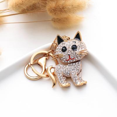 Yousheng Cartoon Cat Pendant Keychain Sparkling Colorful Rhinestones Inlaid Car Keyring Backpack Bag Charm Keychain