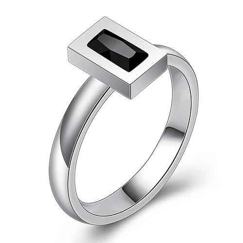 New Fashion Black Square Crystal Brand Jewelry Accessories Ring Unique Stainless Steel Rings for Women