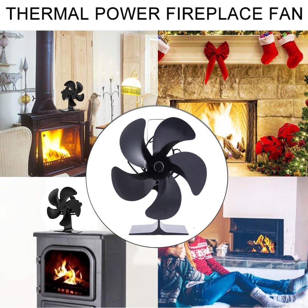 5 Flügel Schwarz Kamin Wärmegetriebener Ofenventilator Holzscheitbrenner Ecofan Leise Heim Kaminventilator Effiziente Wärme