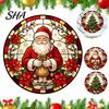 Retro Stained Glass Window Decals Round Christmas Sticker, Style, Removable Static Decorative Stickers for Home Cling, Santa Claus Tree PVC