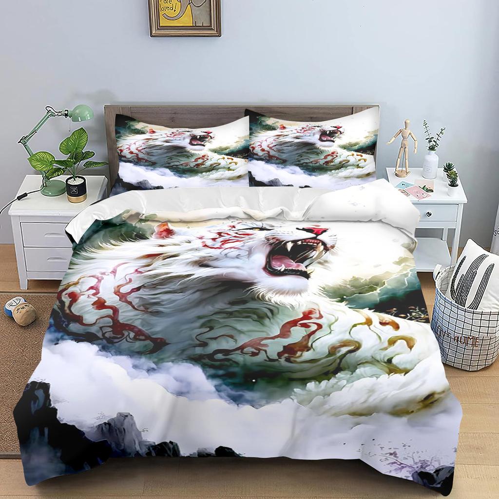 Tiger Cartoon Duvet Cover 3-Piece Set Printed Home Co-Branded Mattress Bedding Sets For A Fun Sleep Experience