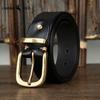 Ceinture en Cuir Véritable Cuir de Vachette Grain Supérieur Lavé Rétro pour Homme avec Boucle en Laiton, Nouvelle Ceinture Tendance Style Coréen