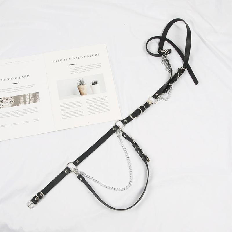 Punk Leather Waist Chain Belt Layered Ring Belly Chains Dance Body Accessories for Women and Girls