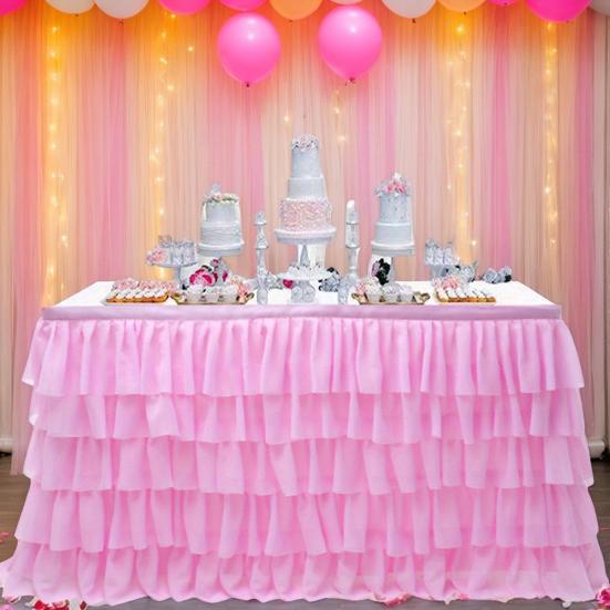 Ruffled Table Skirt 5-Tier Pleated Chiffon Tablecloth Reusable Tutu Table Skirt for Classroom Teacher Desk Back To School Birthday Party Cake Dessert