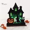 Halloween Decoration Witch Wooden Table Centerpiece, Spooky Castle Black Cat Standing Decor Tabletop Ornament for Party, Desk Tiered Tray Smooth Edge