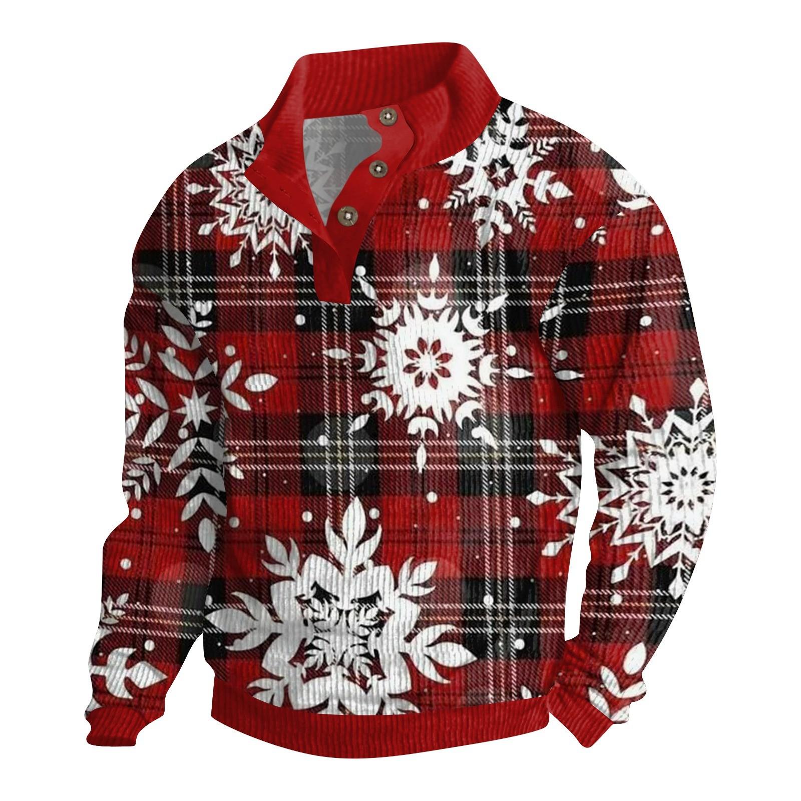 

Мужская рождественская хлопковая рубашка-пуловер с длинным рукавом для активного отдыха, винтажная вельветовая рубашка с воротником-стойкой и пуговицами, повседневная толстовка с рождественским принтом M белый