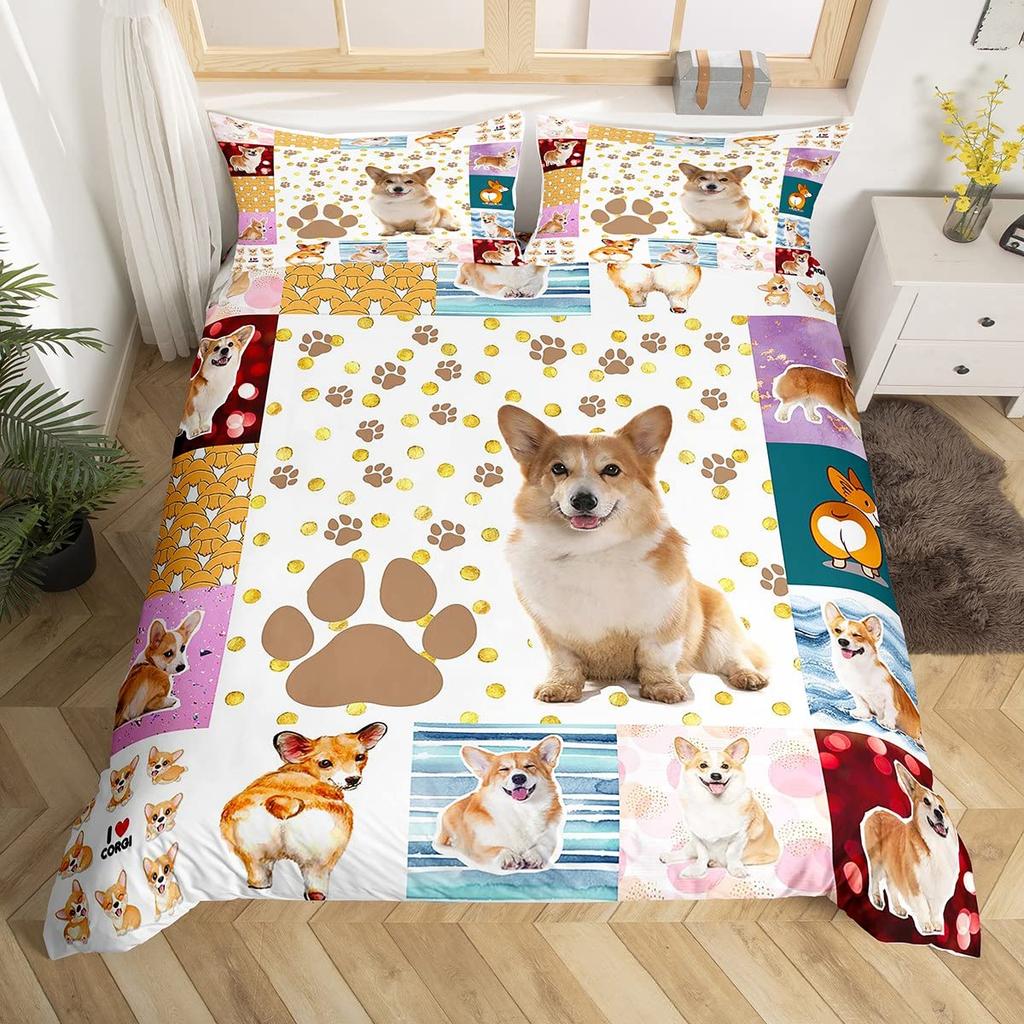 Dog Lover Duvet Cover Hand Drawn Paw Print Doodles Circular Pattern Drawing Style Animals Bedroom Decorations Coral Turquoise