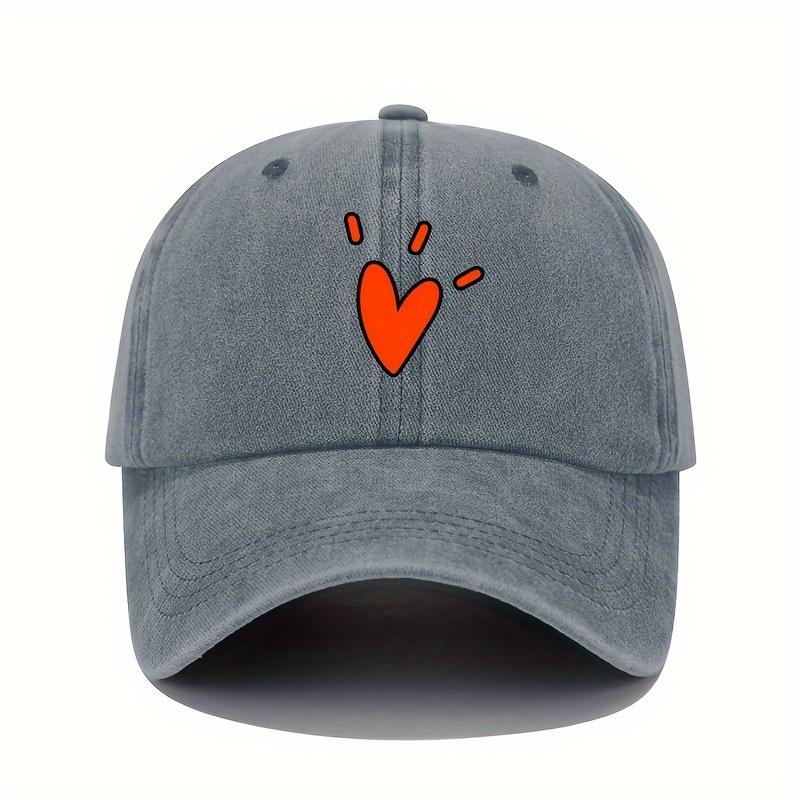 Retro Baseball Cap with Heart-shaped Pattern, Sun Protection Adjustable, Elastic Fit, Year-round Casual Sports Cap.