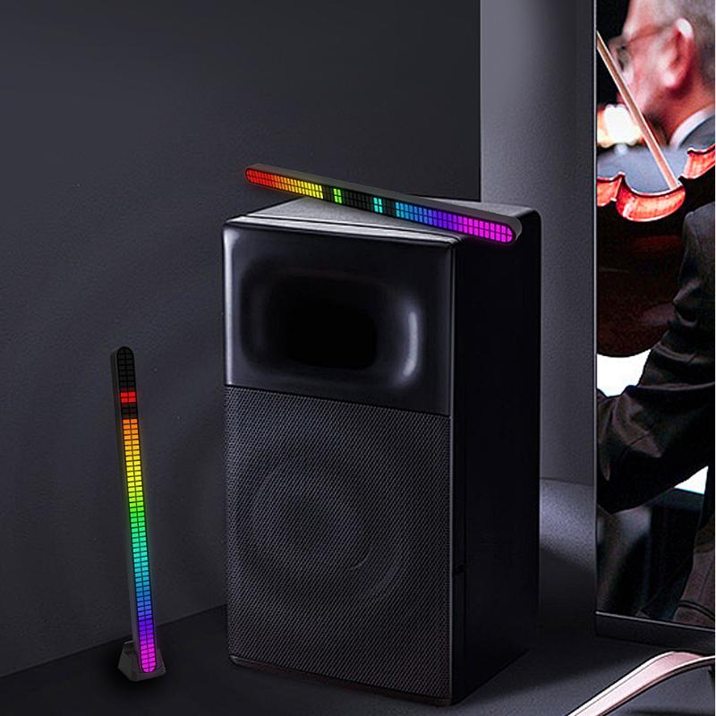 30Cm Double-Row 64Bit Rgb Pickup Led Bar Rechargeable Magnetic Install Music Rhythm Light Car Atmosphere Lighting Desktop Light