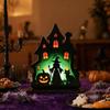 DYS Witch Wooden Table Centerpiece, Spooky Castle Black Cat Standing Tabletop Ornament for Halloween Party, Desk Tiered Tray Decor
